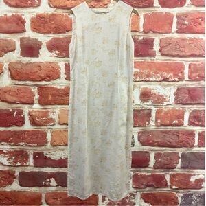 Rafaella Dress Womens 10 White Tan Floral Linen Casual Button Back Maxi Sundress